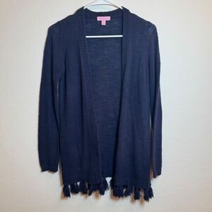 Lilly Pulitzer Womens XS Navy Blue Tassel Open Front Cardigan Sweater